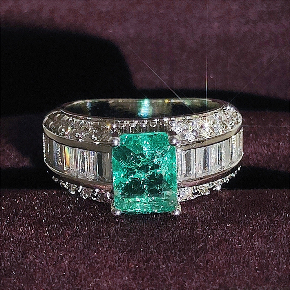 Shein supply inlaid high carbon Seiko quality princess square Paraíba ring female wholesale r8108