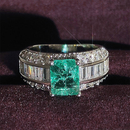 Shein supply inlaid high carbon Seiko quality princess square Paraíba ring female wholesale r8108