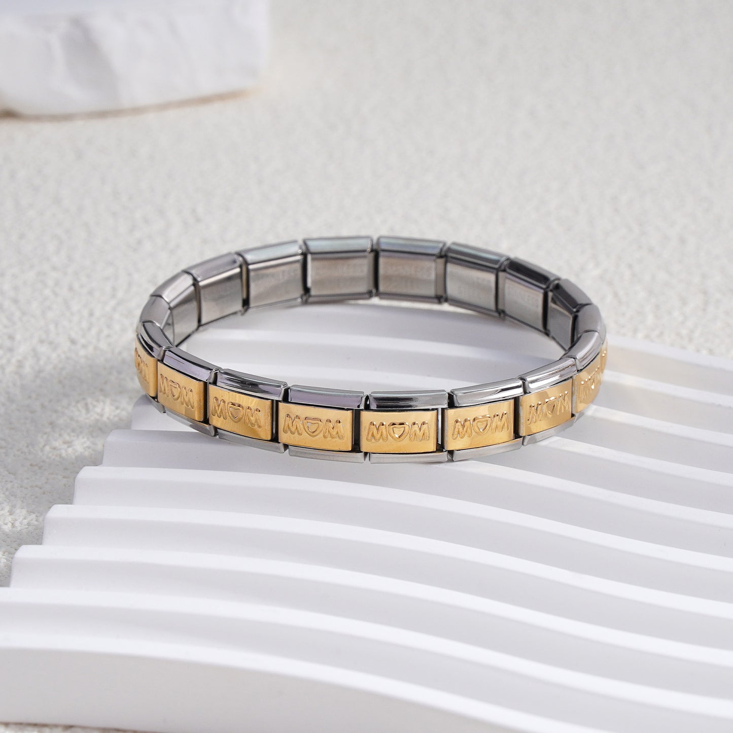 Cross-border Fashion Stainless Steel Module Bracelet MOM Series New Strange Diy Elastic Bracelet Detachable Bracelet Accessories