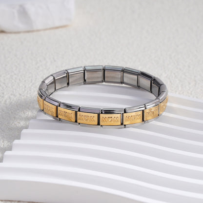 Cross-border Fashion Stainless Steel Module Bracelet MOM Series New Strange Diy Elastic Bracelet Detachable Bracelet Accessories