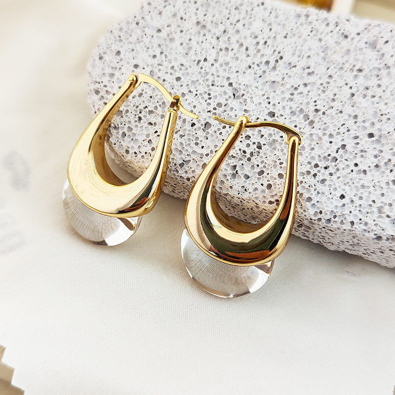 Simple New Trim Qiao Huan European and American Blogger Same Style Glaze Water Drops High-end Commuter Bag Earrings Earrings for Women