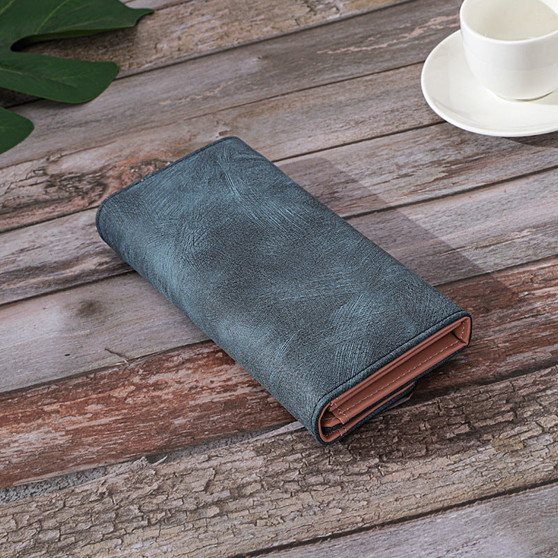 Long Women's Wallet Frosted Cover Wallet Soft Leather Wallet Fashion Retro Large Capacity Hand Bag