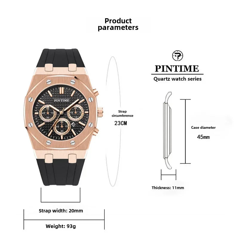 Foreign Trade Products: Men's Watch with Three Dials, Multi-Functional, Sports, Waterproof, Men's Fashion Casual Watch, Cross-Border Hot-Selling Item