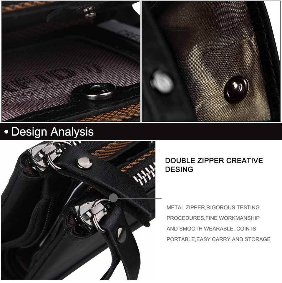 Crazy Horse Cowhide Men's Wallet RFID Anti-theft Brush Cowhide Short Men's Ticket Clip Wallet Double Zipper Coin Purse