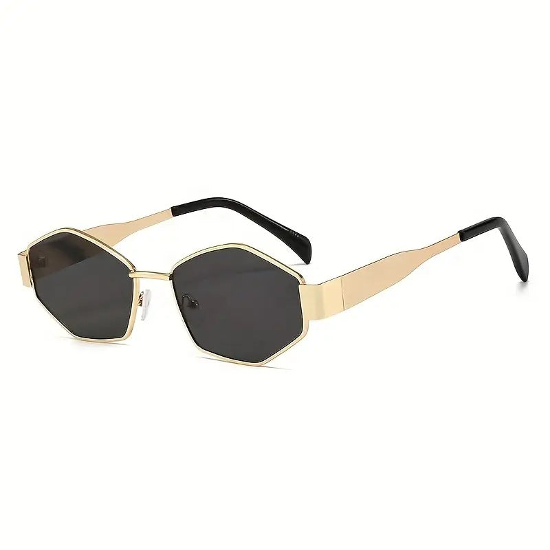 2026 New European and American Fashion Polygonal Rhombus Metal Sunglasses for Women, Trendy and Unique Wide Temple Sunglasses