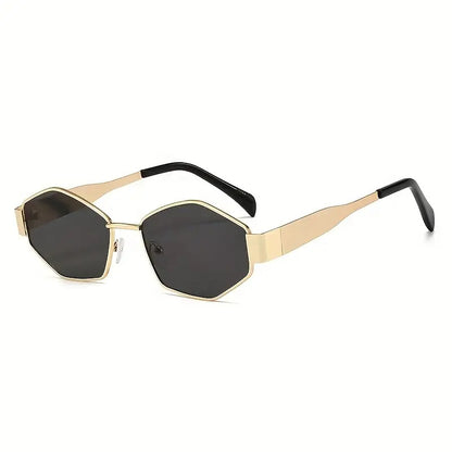 2026 New European and American Fashion Polygonal Rhombus Metal Sunglasses for Women, Trendy and Unique Wide Temple Sunglasses