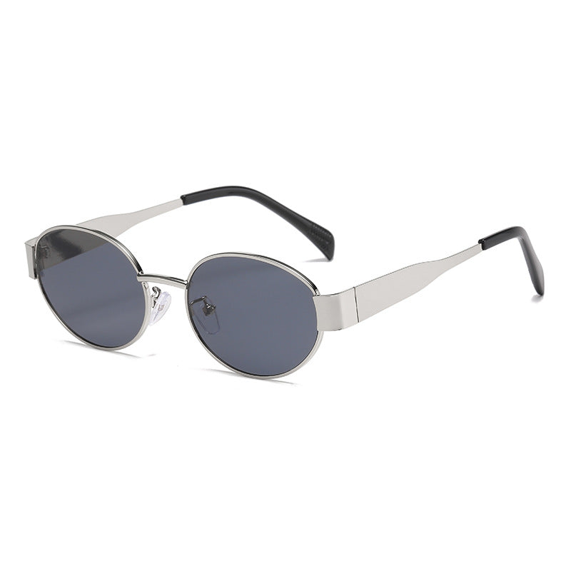 New Metal Oval Sunscreen Sunglasses Cross-Mirror European and American Ins Xiaohongshu Same Style Sunglasses Amazon Hot Selling