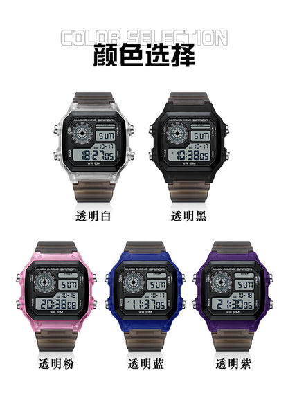 Sanda Hot-selling Square Watch Luminous Waterproof Alarm Student Watch Simple Korean Transparent Sports Electronic Watch