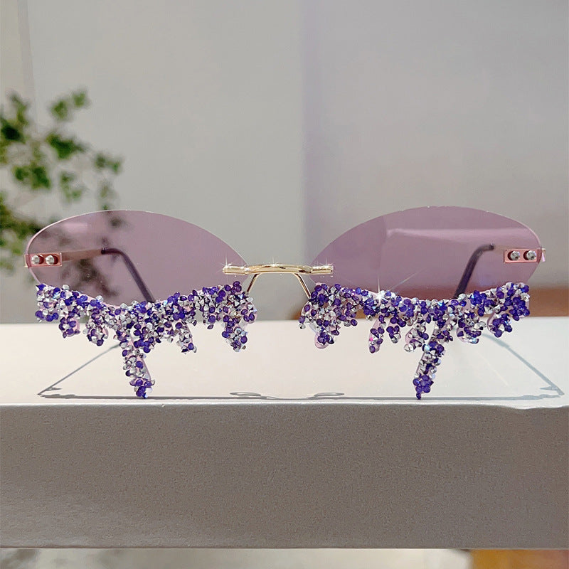 Cross-border New European and American Borderless Diamond-encrusted Angel Tears Sunglasses Spice Girls Street Shooting Cool Personality Funny Sunglasses