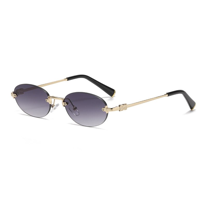 2026 New Oval Rimless Sunglasses European and American Retro Sunglasses Trendy Concave Shape Fashion Street Style Sunglasses