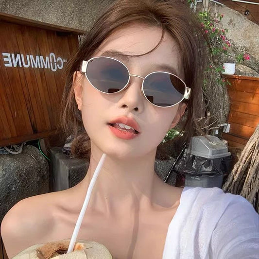 Cross-border New Arc de Triomphe Oval Metal Small Frame Sunglasses Women's High-end Fashion Street Photograph Sunglasses Sunglasses