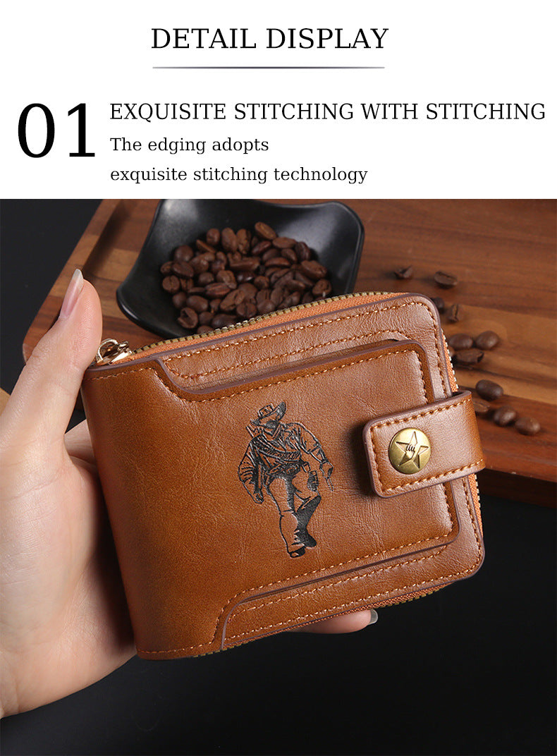 Cross-border Men's Wallet Short Vintage Fashion Zipper Bag Multi-card Wallet Large Capacity Business Card Bag Carry-on