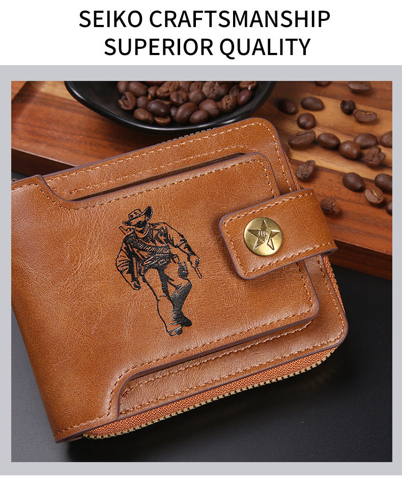 Cross-border Men's Wallet Short Vintage Fashion Zipper Bag Multi-card Wallet Large Capacity Business Card Bag Carry-on