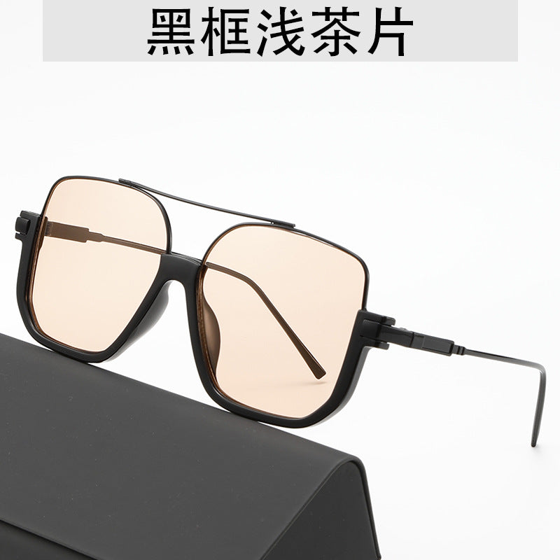 Cross-Border Double-Beam Brown Sunglasses Transparent Black Retro High-End Sunglasses Unisex Large Frame Glasses