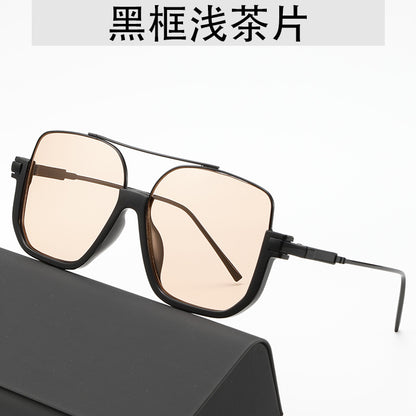 Cross-Border Double-Beam Brown Sunglasses Transparent Black Retro High-End Sunglasses Unisex Large Frame Glasses