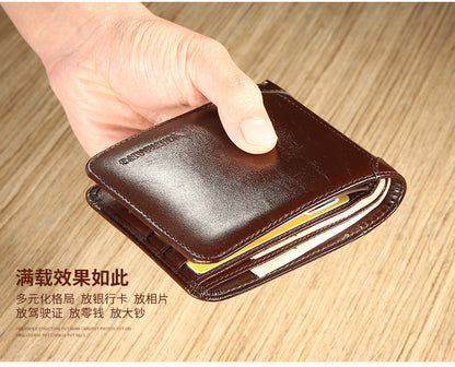 Cross-Border Dropshipping Manbang Men's Wallet Horizontal First-Layer Cowhide Wallet Classic Short 70% off Rifd Anti-Theft Brush