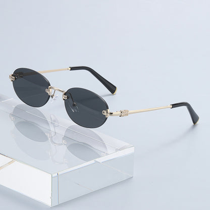 2026 New Oval Rimless Sunglasses European and American Retro Sunglasses Trendy Concave Shape Fashion Street Style Sunglasses