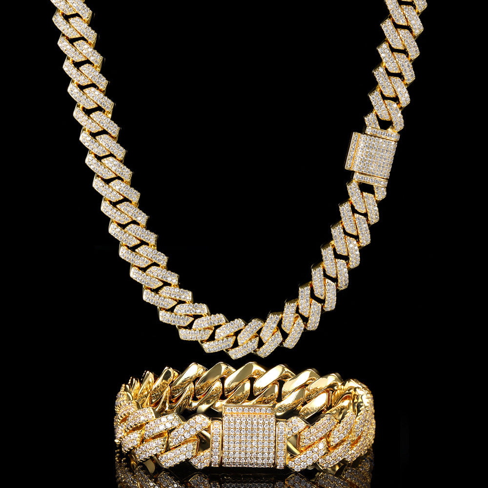 Hiphop Hip Hop Diamond Watch Five-Piece Diamond Cuban Chain Cross Necklace Cuban Ring Cross Border Wholesale
