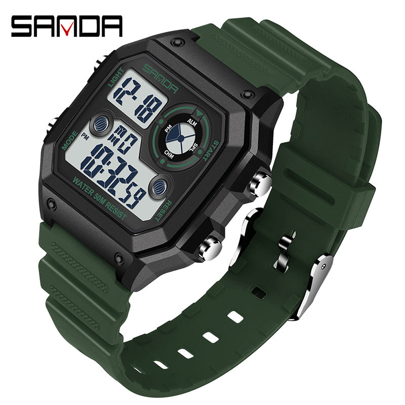 Sanda Hot-selling Square Watch Luminous Waterproof Alarm Student Watch Simple Korean Transparent Sports Electronic Watch