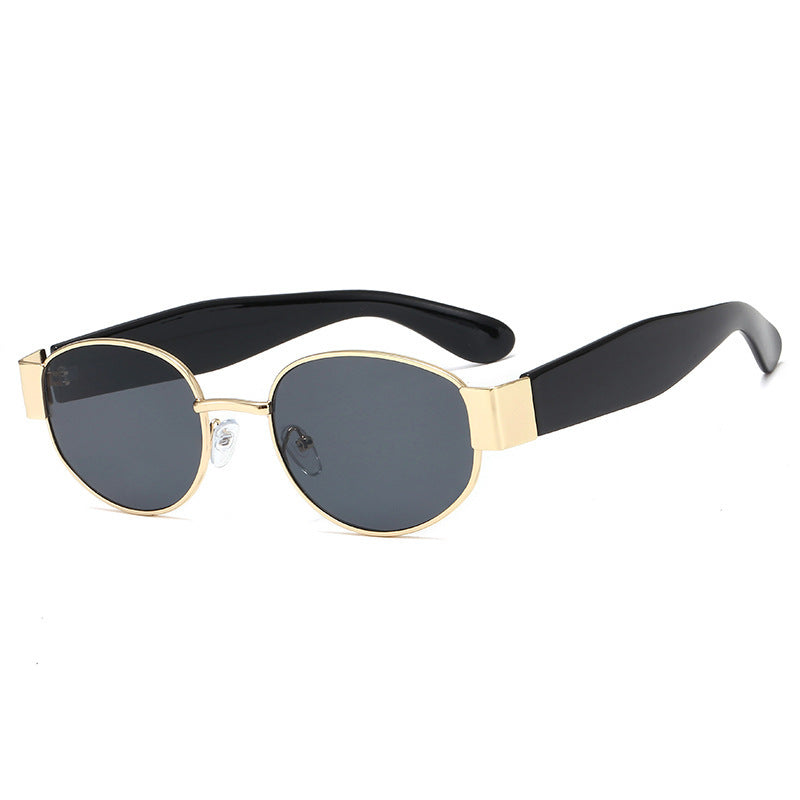 European and American Ins Glasses Trendy Women's Sunglasses Bouncy Internet Celebrity Oval Metal Photo Decorative Sunglasses 3452