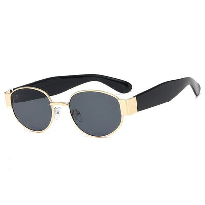 European and American Ins Glasses Trendy Women's Sunglasses Bouncy Internet Celebrity Oval Metal Photo Decorative Sunglasses 3452