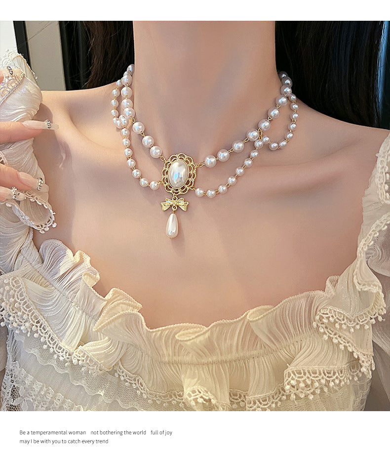 Vintage Baroque Pearl Tassel Necklace Female Bridal Banquet Elegant Fashion Collarbone Necklace Choker Accessories