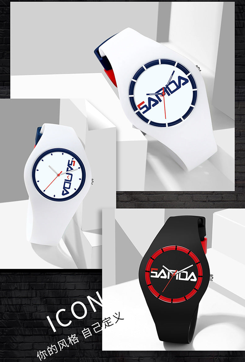SANDA Outdoor Sports Watch Simple Waterproof Men's and Women's Fashion Quartz Watch Silicone Tape Casual Student Quartz Watch