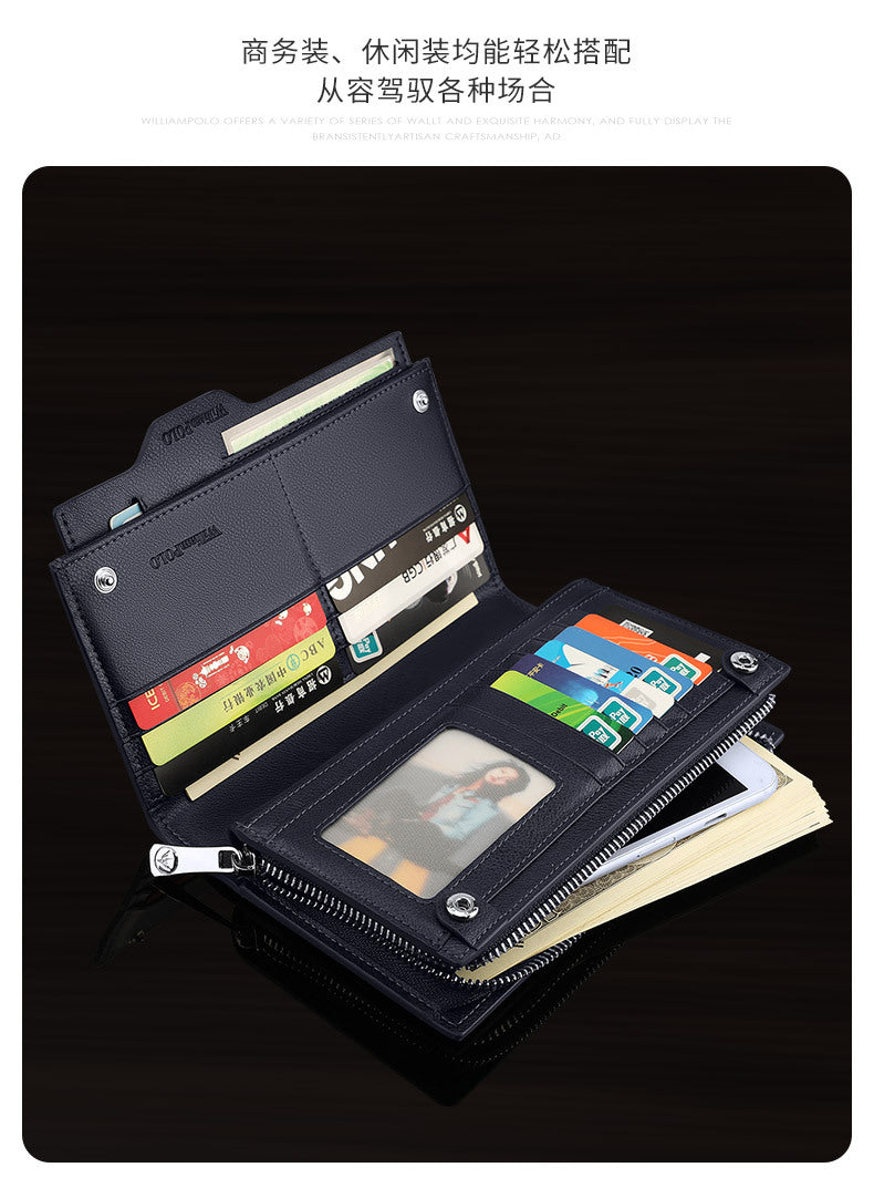 King Paul men's wallet long leather multi card slot fashion retro color hand bag card wallet wholesale