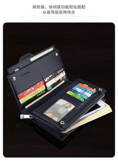 King Paul men's wallet long leather multi card slot fashion retro color hand bag card wallet wholesale