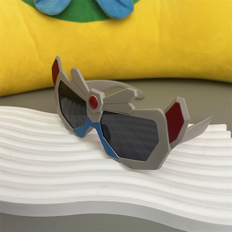 New Baby Sunglasses, Cute Boy Cartoon Mecha, Funny Street Photography, Trendy Anti-Uv Sunscreen Children's Sunglasses
