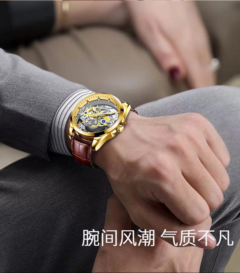 Cross-Border Dropshipping New Double-Sided Hollow Fully Automatic Movement Non-Mechanical Watch Tourbillon Watch Men's Waterproof