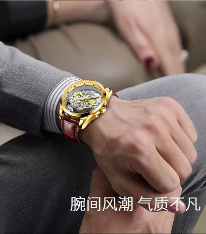 Cross-Border Dropshipping New Double-Sided Hollow Fully Automatic Movement Non-Mechanical Watch Tourbillon Watch Men's Waterproof