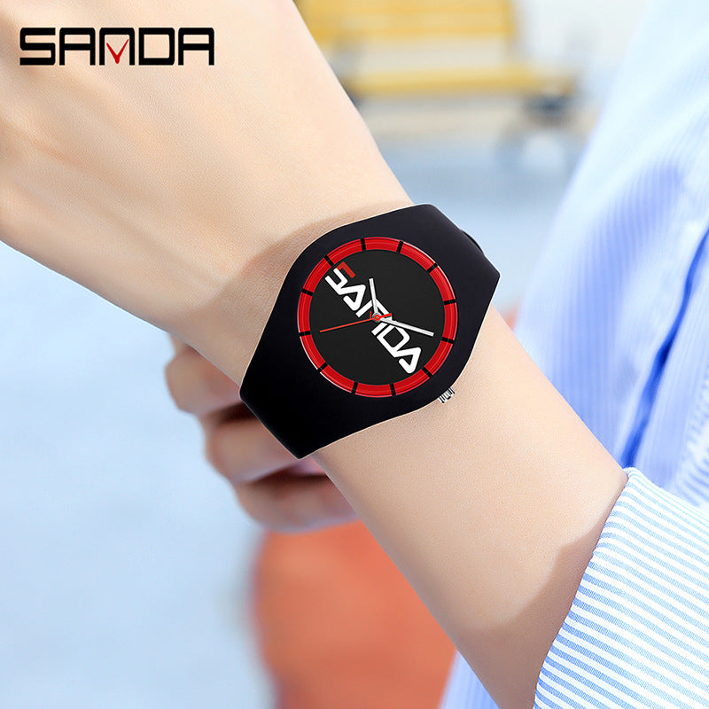SANDA Outdoor Sports Watch Simple Waterproof Men's and Women's Fashion Quartz Watch Silicone Tape Casual Student Quartz Watch