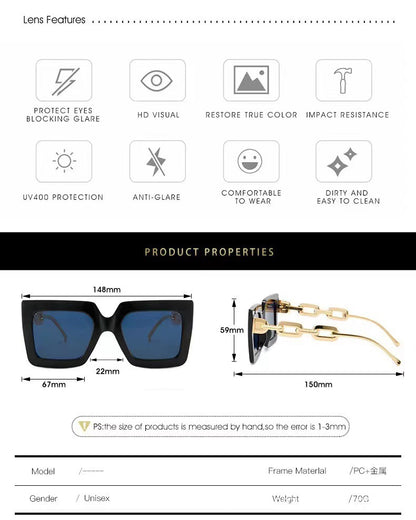 New Cross-Border Chain Anti-Uv Sunglasses European and American Fashion Square Frame Women's High-End Sun Light Luxury Style Square