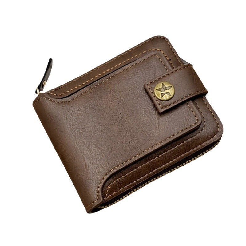 Foreign trade men's wallet short card bag one retro horizontal zipper men's wallet factory wholesale wallet
