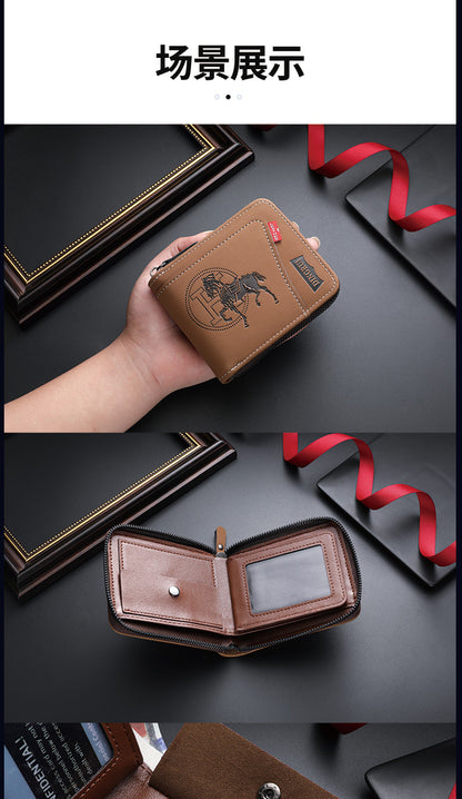 New men's chain wallet European and American retro style horizontal zipper bag fashion short card bag change bag wholesale