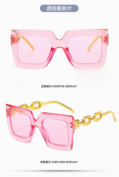 New Cross-Border Chain Anti-Uv Sunglasses European and American Fashion Square Frame Women's High-End Sun Light Luxury Style Square