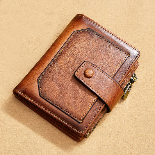 Men's wallet wholesale leather zipper short retro wallet RFID anti-theft foreign trade leather wallet manufacturers processing