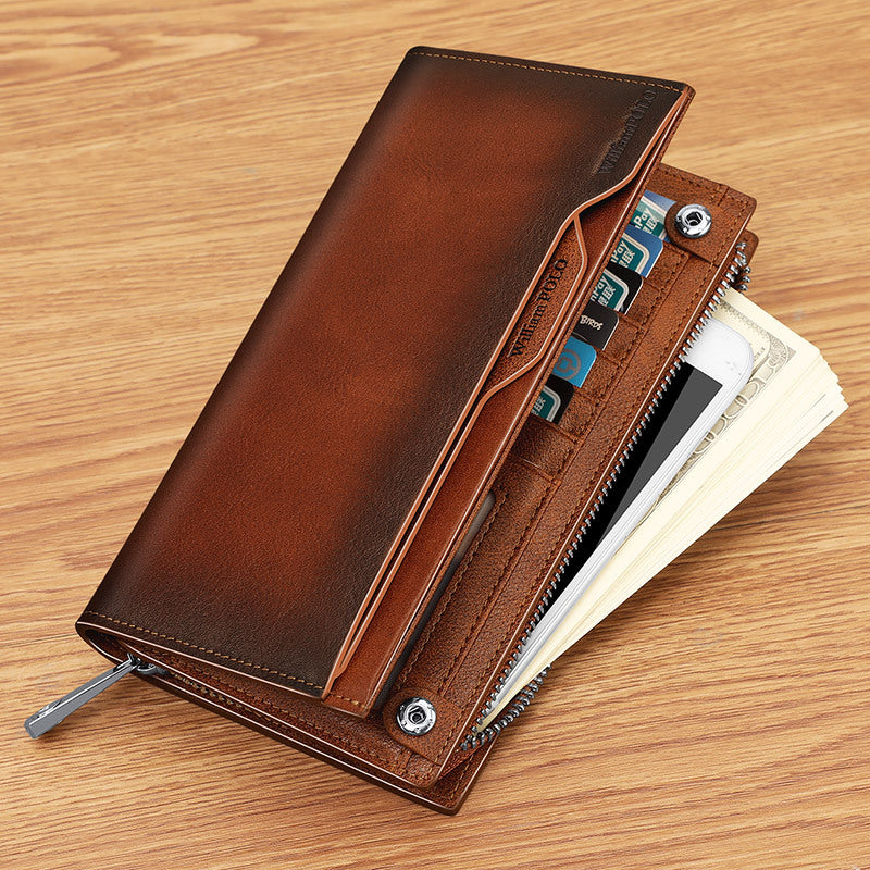 King Paul men's wallet long leather multi card slot fashion retro color hand bag card wallet wholesale