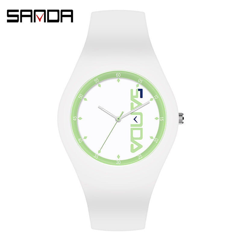 SANDA Outdoor Sports Watch Simple Waterproof Men's and Women's Fashion Quartz Watch Silicone Tape Casual Student Quartz Watch