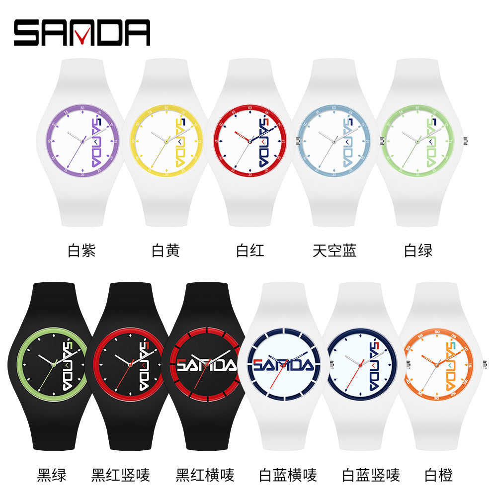 SANDA Outdoor Sports Watch Simple Waterproof Men's and Women's Fashion Quartz Watch Silicone Tape Casual Student Quartz Watch