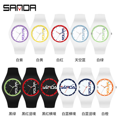 SANDA Outdoor Sports Watch Simple Waterproof Men's and Women's Fashion Quartz Watch Silicone Tape Casual Student Quartz Watch
