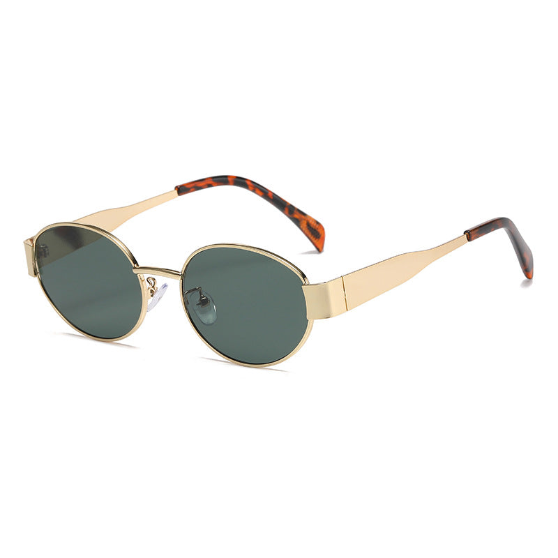 New Metal Oval Sunscreen Sunglasses Cross-Mirror European and American Ins Xiaohongshu Same Style Sunglasses Amazon Hot Selling