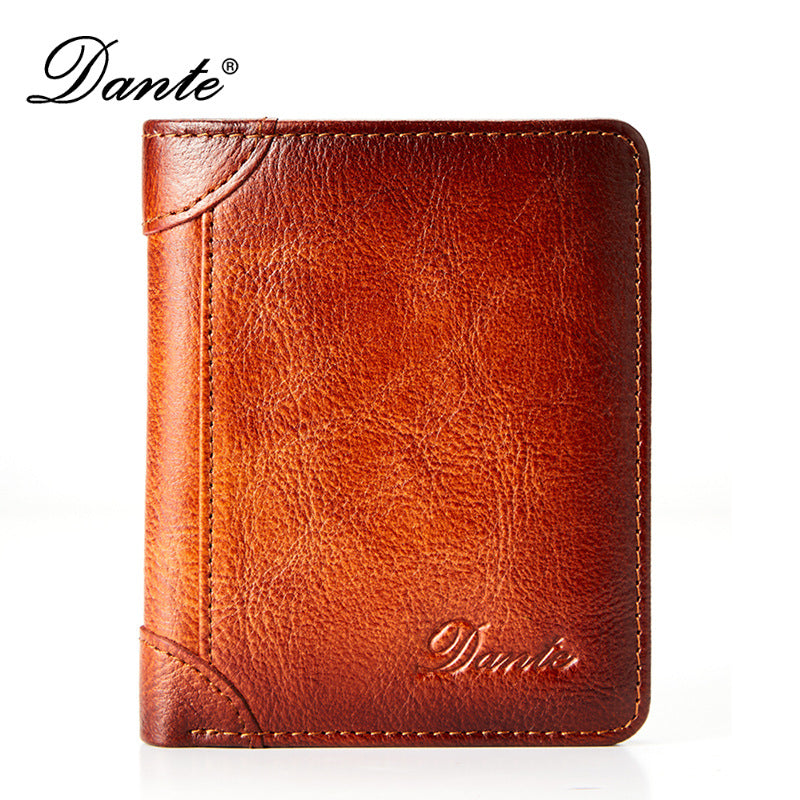 New Men's Wallet 20% Discount Vertical Top Layer Cowhide Anti-theft Credit Card Degaussing Leather Wallet Cross-border Explosive Wallet