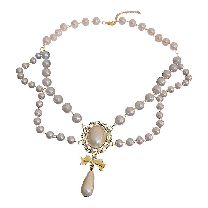 Vintage Baroque Pearl Tassel Necklace Female Bridal Banquet Elegant Fashion Collarbone Necklace Choker Accessories