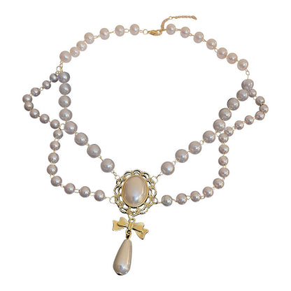 Vintage Baroque Pearl Tassel Necklace Female Bridal Banquet Elegant Fashion Collarbone Necklace Choker Accessories