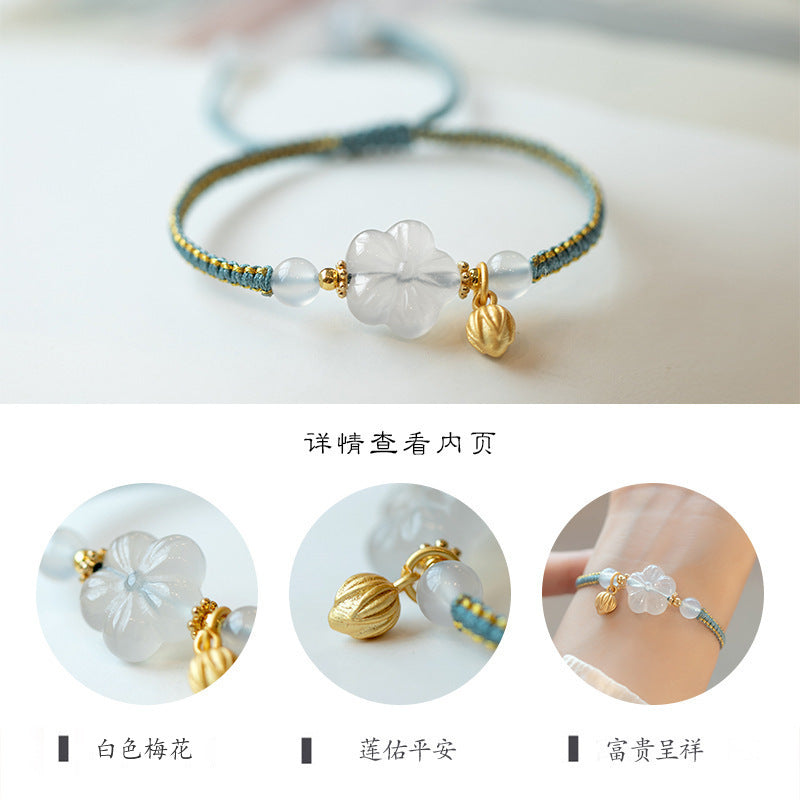New Chinese Style Design Sense Plum Blossom Woven Bracelet for Women Chinese Style Adjustable Woven Hand Rope Gifts Hand Woven Rope