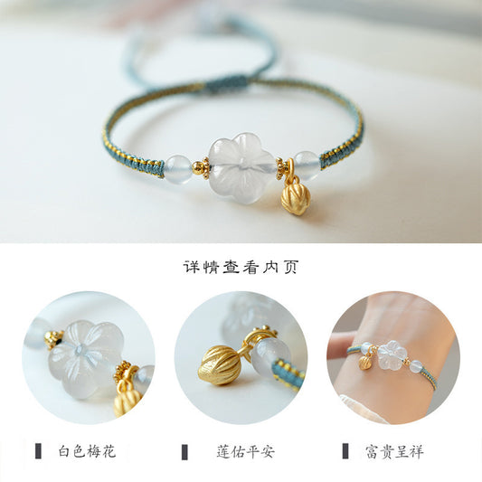 New Chinese Style Design Sense Plum Blossom Woven Bracelet for Women Chinese Style Adjustable Woven Hand Rope Gifts Hand Woven Rope