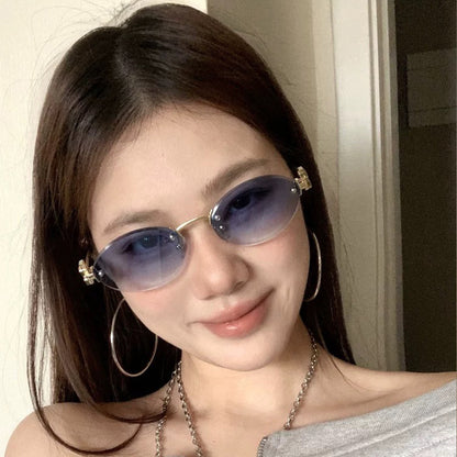 Frameless Letter Sunglasses with a High-End Feel, Personalized Metal Street Style Sunglasses, Retro Internet Celebrity Street Style, Trendy Sweet and Cool Hot Girl Sunglasses