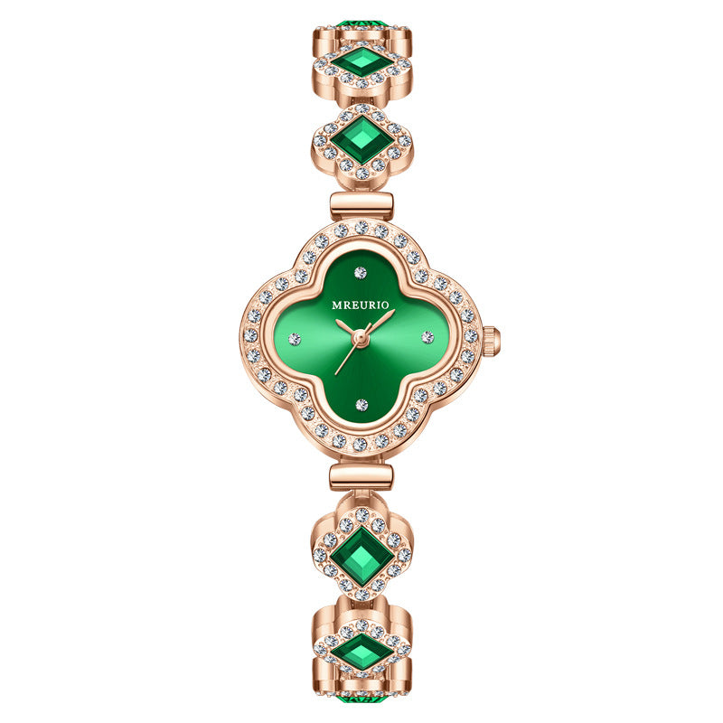 Live Hot Hot Hot Fashion Four-leaf Clover Bracelet Quartz Watch Emerald Women's Watch Women's Watch Factory Wholesale